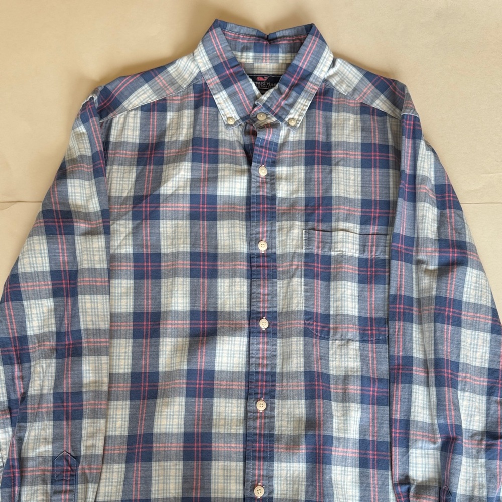 Vineyard Vines Mens Blue Plaid Button Down Shirt